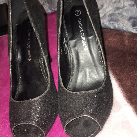 🩵3/$20🩵 BLACK SPARKLY GLAM PUMPS HEELS PEEP TOE - Picture 2 of 3